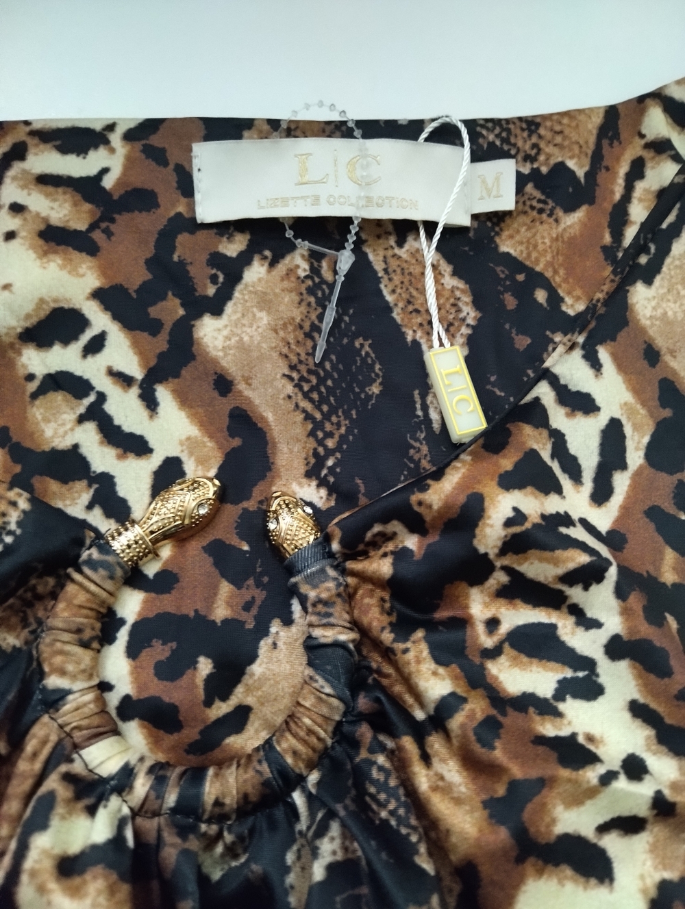 Lizzete Collection Women's Brown Animal Print Long Sleeve Bodysuit New Size M - Picture 3 of 5
